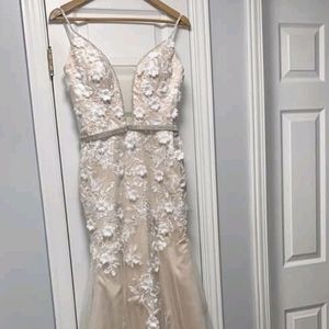 Stunning custom champagne & ivory gown with lace